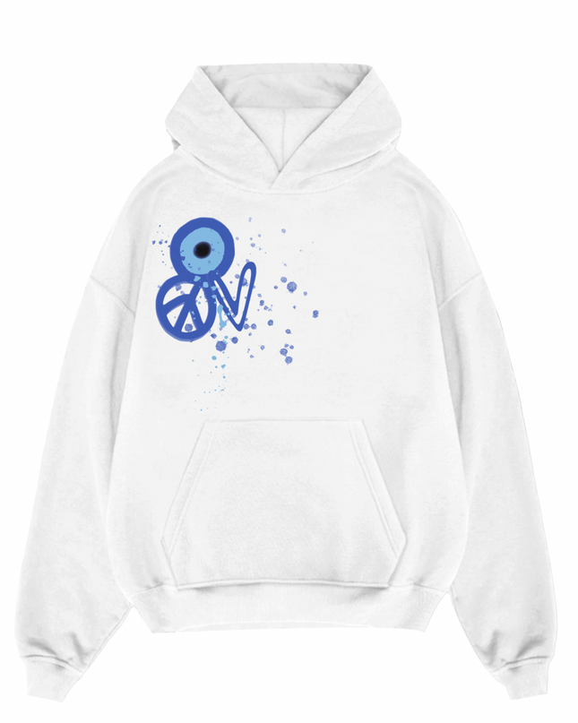 Blue Evil Eye, Peace, Heart Hoodie Kids
