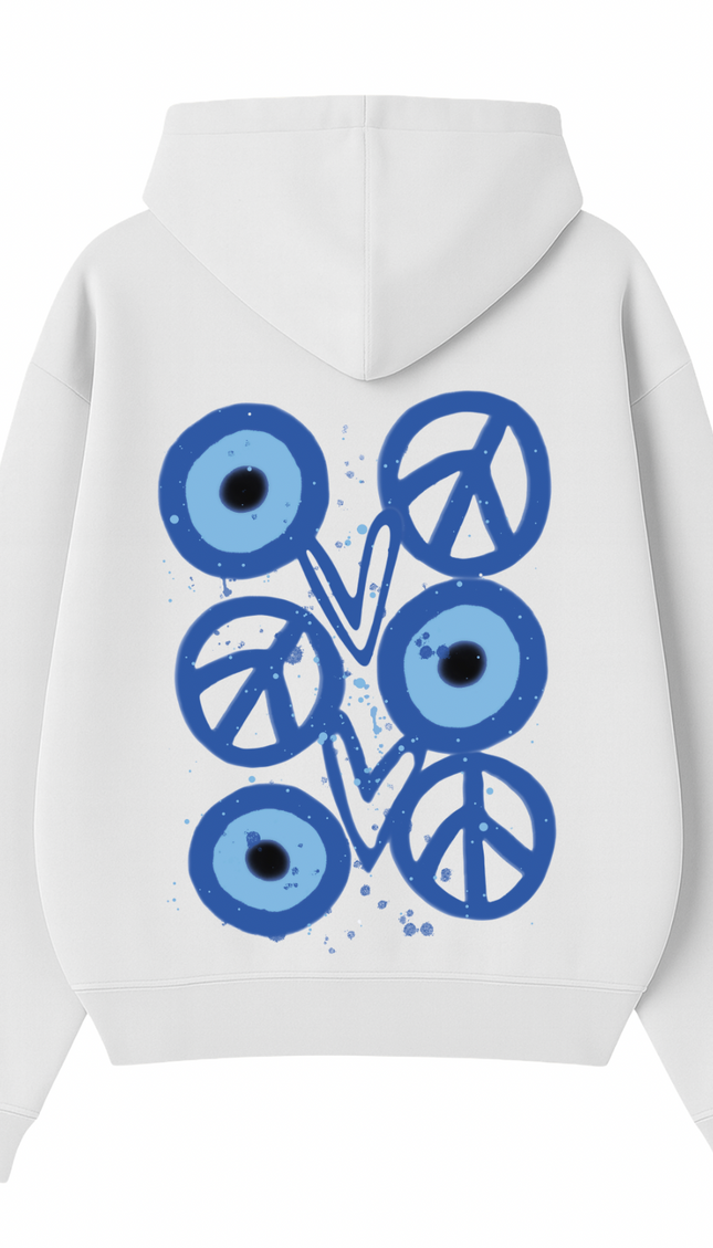 Blue Evil Eye, Peace, Heart Hoodie – image 5