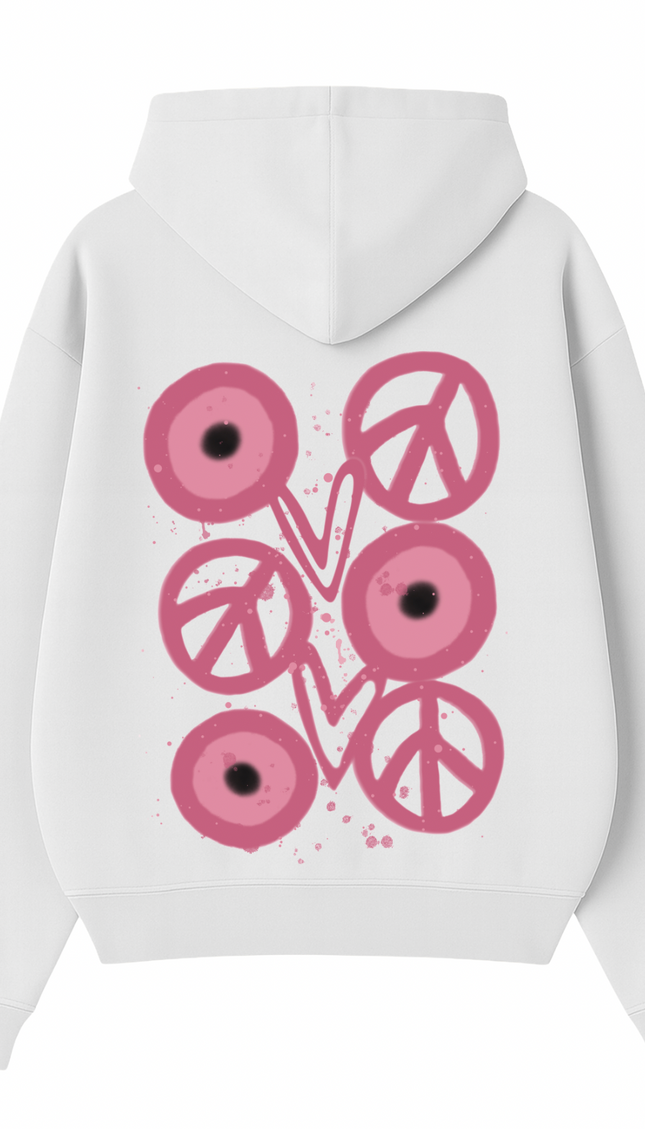 Pink Evil Eye, Peace, Heart Hoodie – image 5