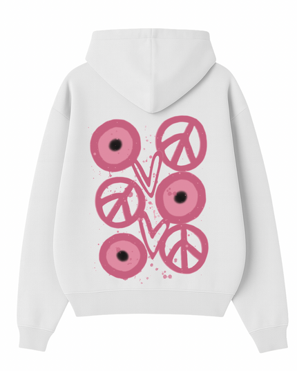 Pink Evil Eye, Peace, Heart Hoodie