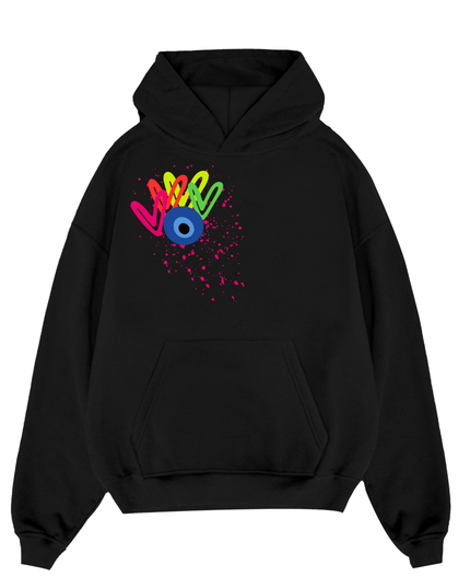 Neon Hearts, Evil Eye Printed Hoodie