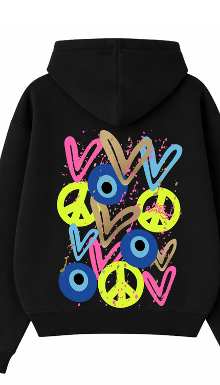 Neon Peace, Evil Eye, Hearts Printed Hoodie – image 9