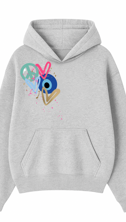 Mint Peace, Evil Eye, Hearts Printed Hoodie – image 4