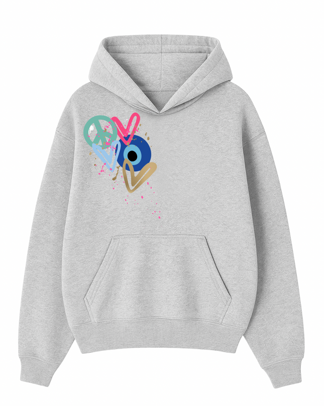 Mint Peace, Evil Eye, Hearts Printed Hoodie Kids
