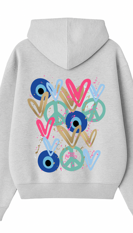 Mint Peace, Evil Eye, Hearts Printed Hoodie – additional view