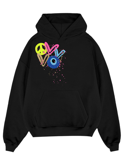 Neon Peace, Evil Eye, Hearts Printed Hoodie