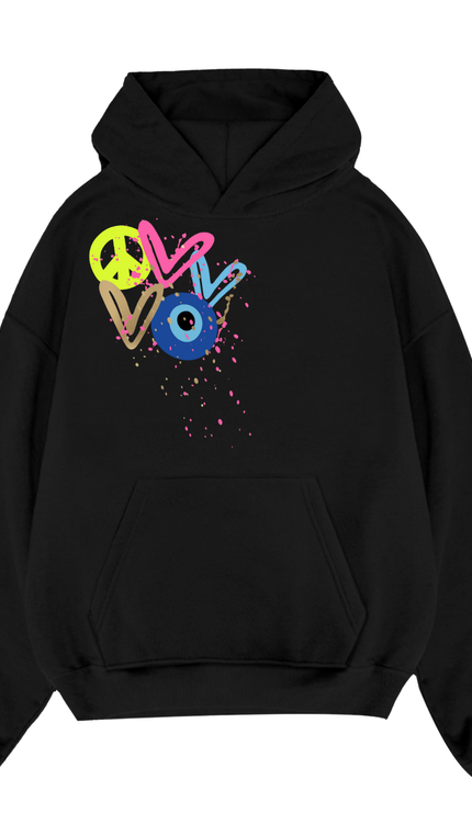 Neon Peace, Evil Eye, Hearts Printed Hoodie – image 10