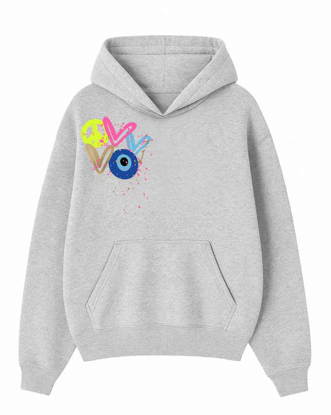 Neon Peace, Evil Eye, Hearts Printed Hoodie Kids