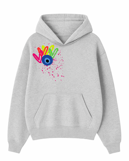 Neon Hearts, Evil Eye Printed Hoodie