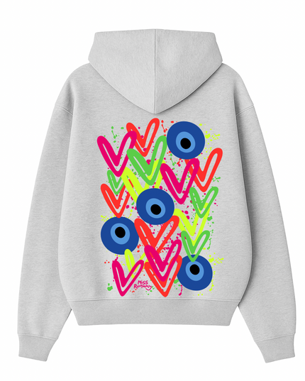 Neon Hearts, Evil Eye Printed Hoodie