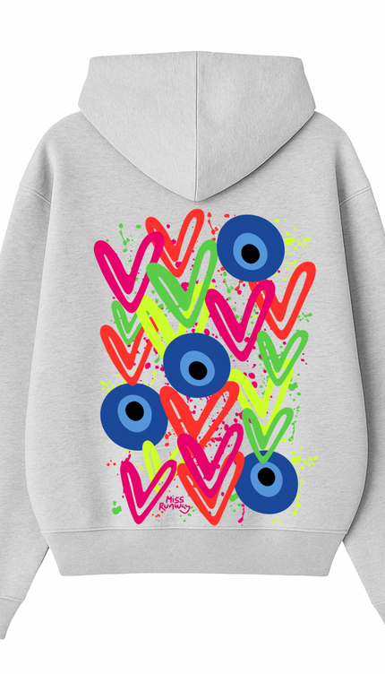 Neon Hearts, Evil Eye Printed Hoodie – additional view