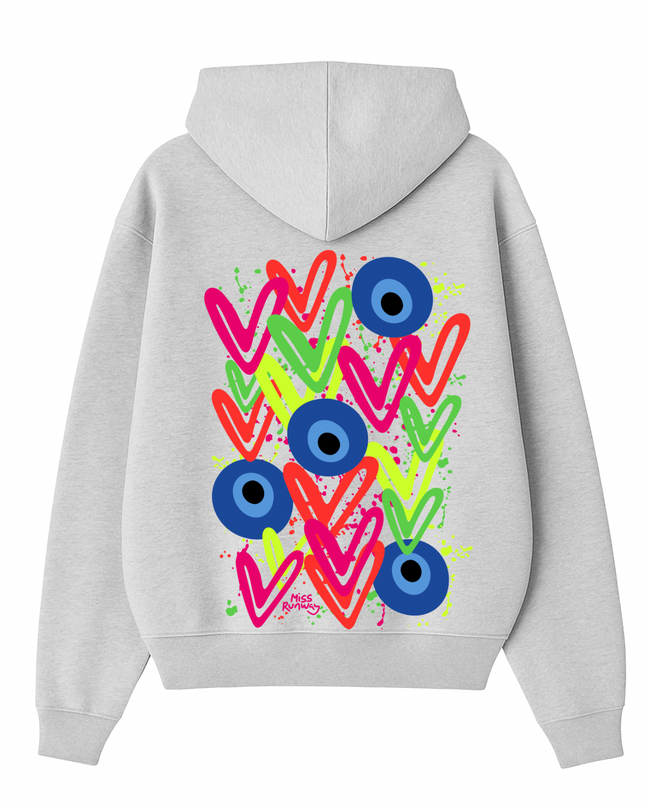 Neon Hearts, Evil Eye Printed Hoodie Kids