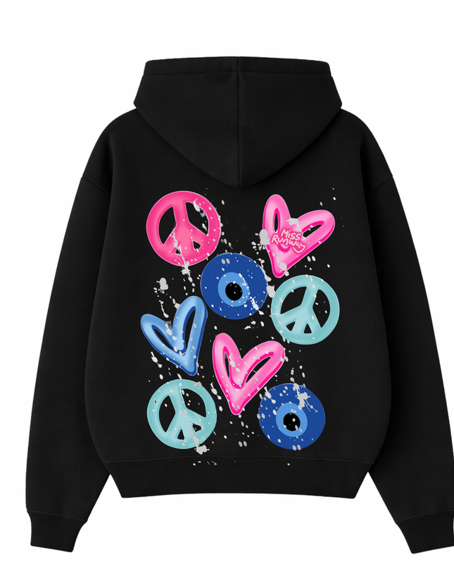 Evil Eye, Peace, Hearts Printed Hoodie Kids