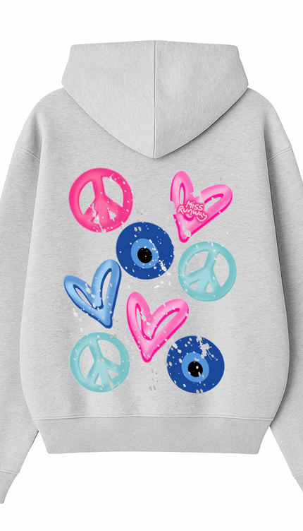 Evil Eye, Peace, Hearts Hoodie – additional view