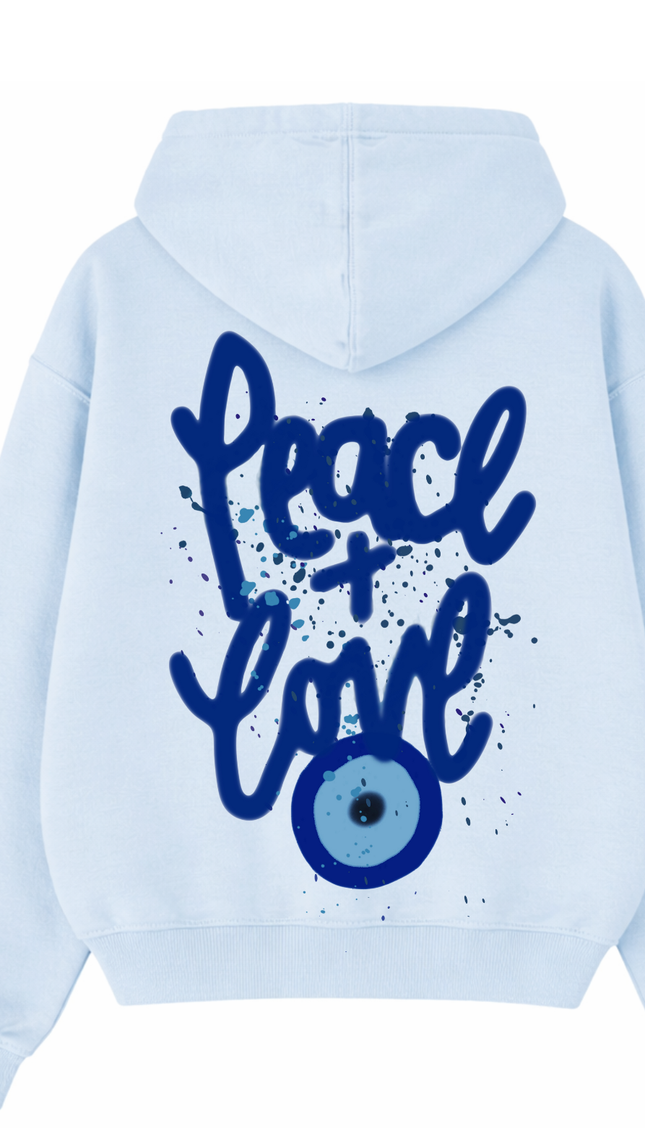 Blue Peace + Love Printed Hoodie – image 7