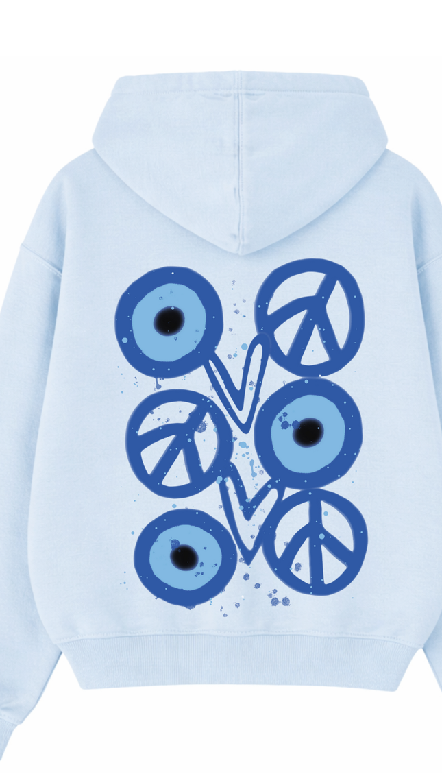 Blue Evil Eye, Peace, Heart Hoodie – image 7