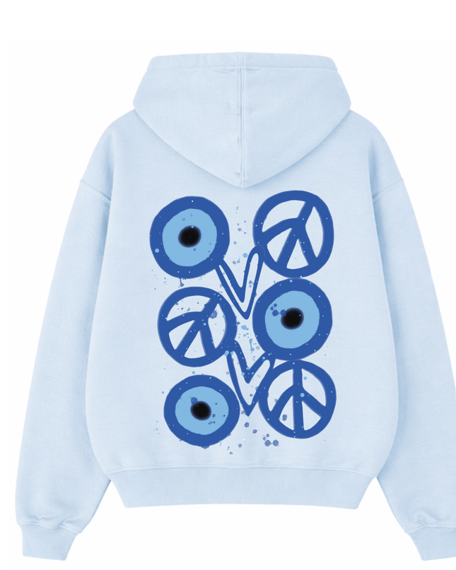 Blue Evil Eye, Peace, Heart Hoodie Kids