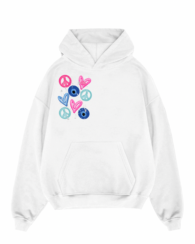 Evil Eye, Peace, Hearts Printed Hoodie Kids
