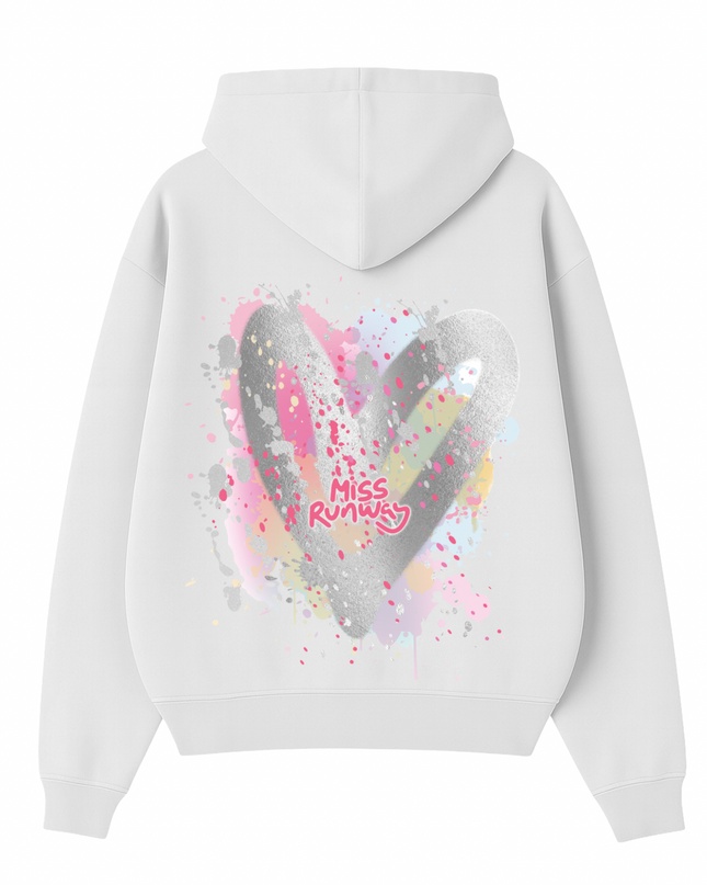 Miss Runway Silver Heart Printed Hoodie Kids