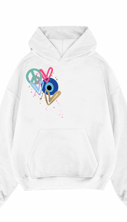 Mint Peace, Evil Eye, Hearts Printed Hoodie – image 6