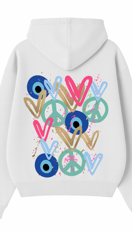 Mint Peace, Evil Eye, Hearts Printed Hoodie – image 5