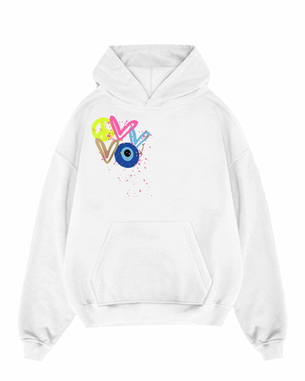 Neon Peace, Evil Eye, Hearts Printed Hoodie