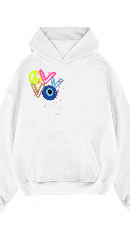 Neon Peace, Evil Eye, Hearts Printed Hoodie – image 6