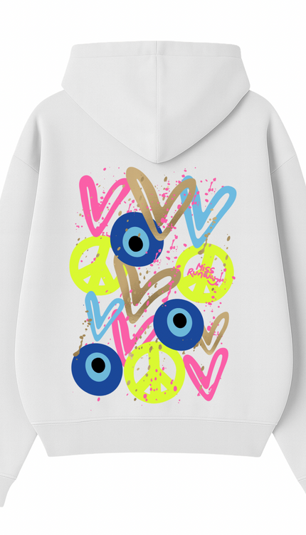 Neon Peace, Evil Eye, Hearts Printed Hoodie – image 5
