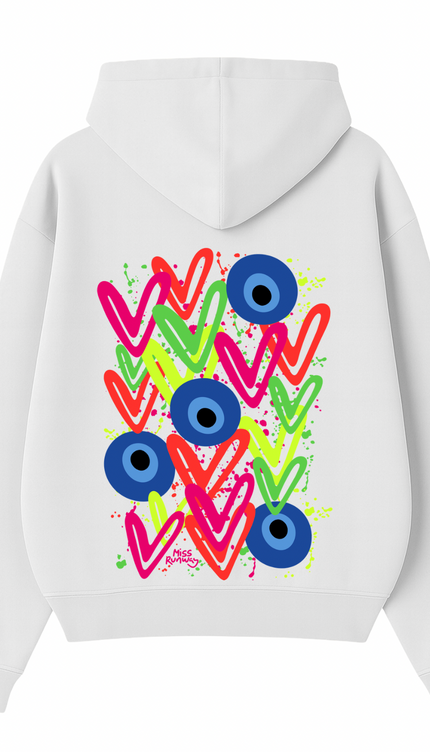 Neon Hearts, Evil Eye Printed Hoodie – image 5
