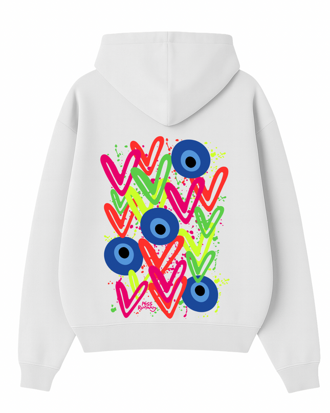 Neon Hearts, Evil Eye Printed Hoodie Kids