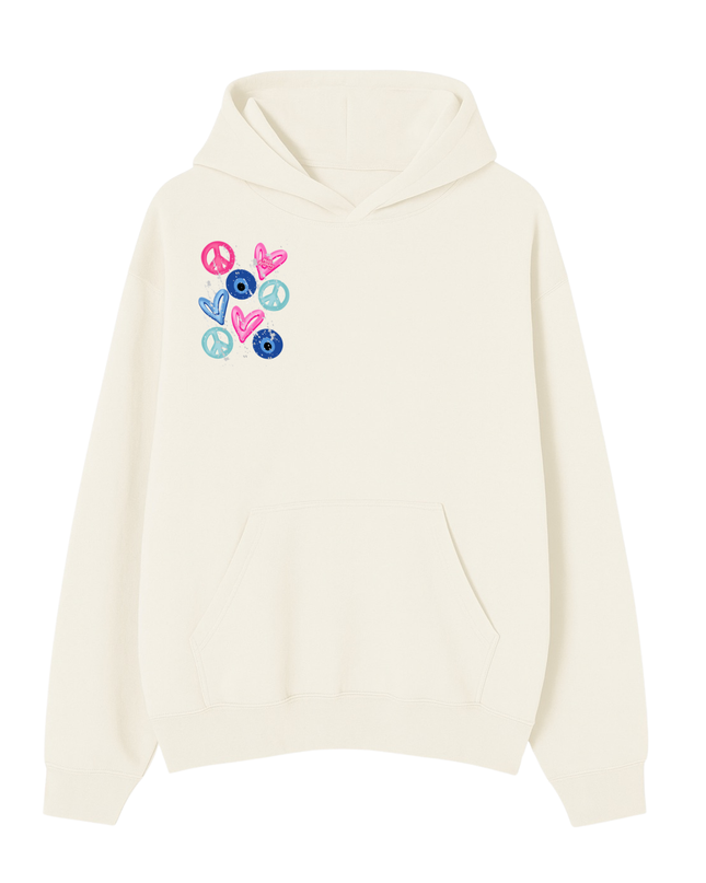 Evil Eye, Peace, Hearts Printed Hoodie Kids