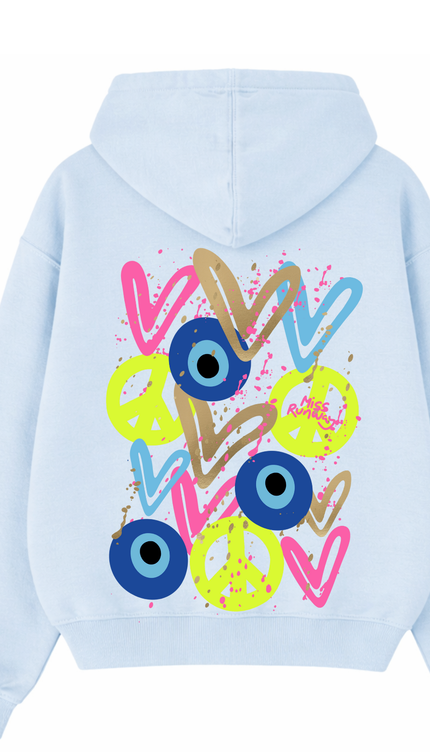 Neon Peace, Evil Eye, Hearts Printed Hoodie – image 11