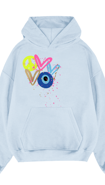 Neon Peace, Evil Eye, Hearts Printed Hoodie – image 12