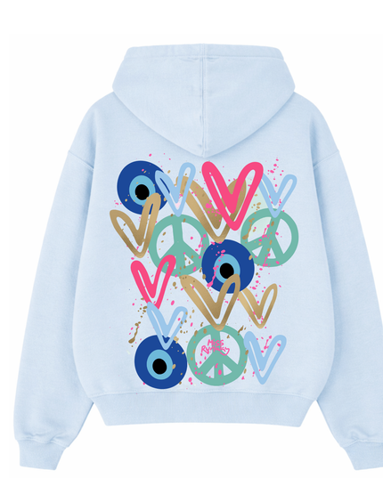 Mint Peace, Evil Eye, Hearts Printed Hoodie