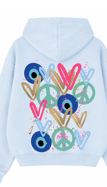 Mint Peace, Evil Eye, Hearts Printed Hoodie – image 9
