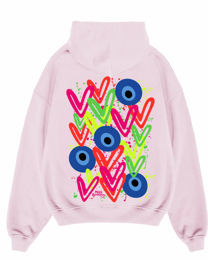 Neon Hearts, Evil Eye Printed Hoodie