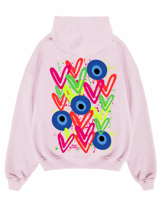 Neon Hearts, Evil Eye Printed Hoodie Kids