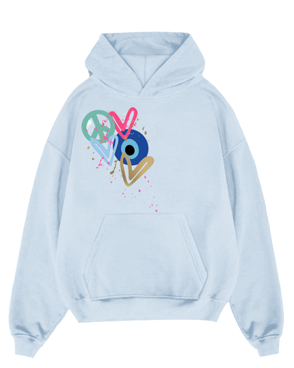 Mint Peace, Evil Eye, Hearts Printed Hoodie
