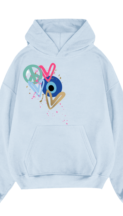 Mint Peace, Evil Eye, Hearts Printed Hoodie – image 10
