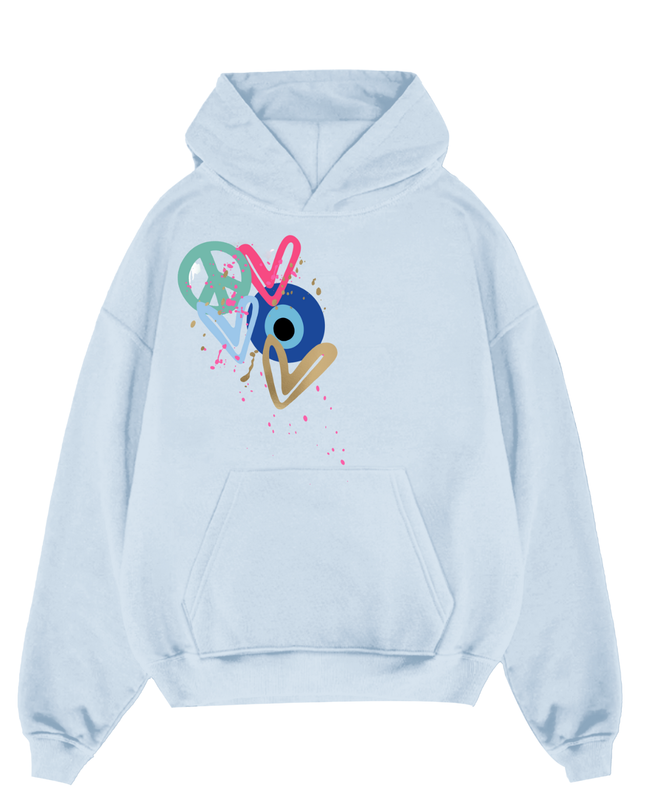 Mint Peace, Evil Eye, Hearts Printed Hoodie Kids