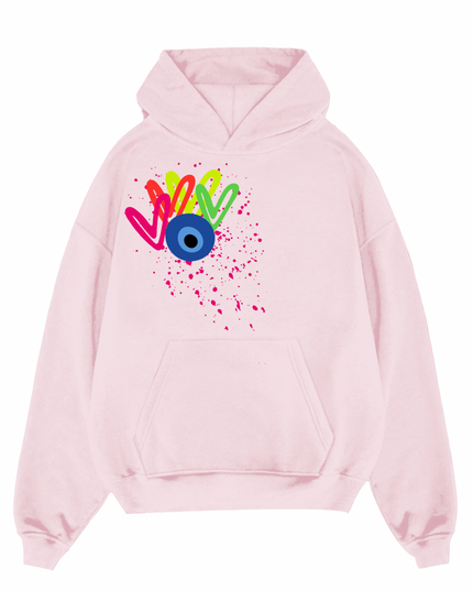 Neon Hearts, Evil Eye Printed Hoodie
