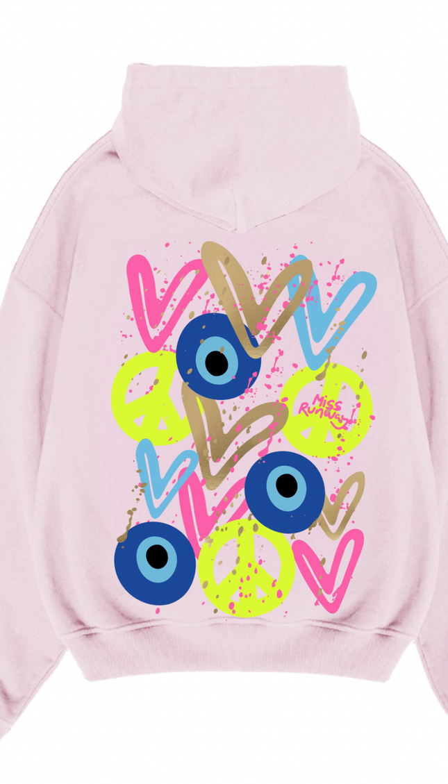 Neon Peace, Evil Eye, Hearts Printed Hoodie – image 7