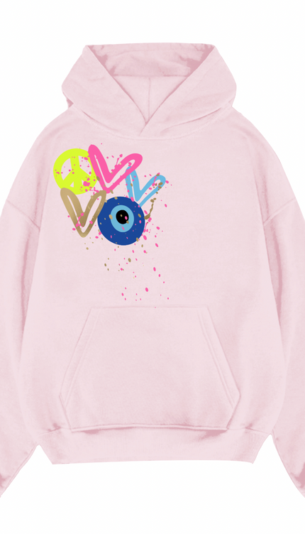 Neon Peace, Evil Eye, Hearts Printed Hoodie – image 8