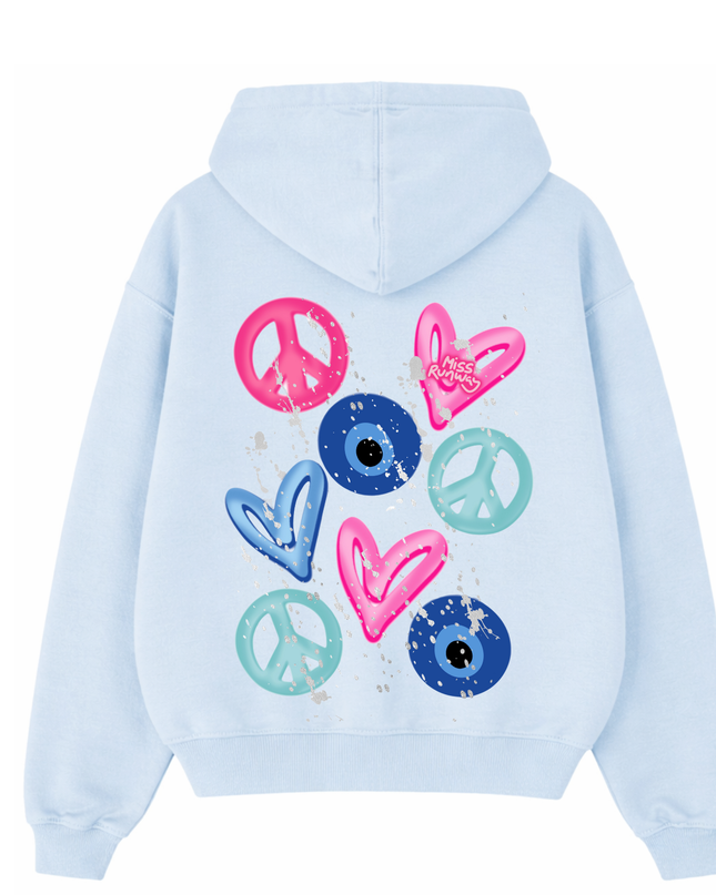 Evil Eye, Peace, Hearts Printed Hoodie Kids