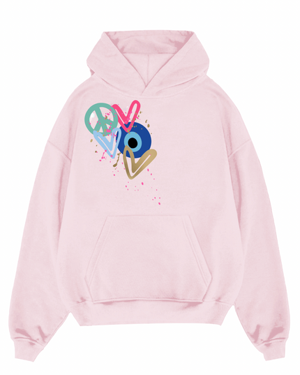 Mint Peace, Evil Eye, Hearts Printed Hoodie