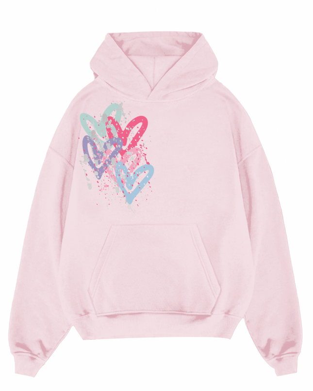 Multi Colour Hearts Printed Hoodie Kids