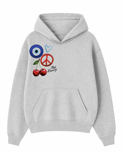 Evil Eye, Cherry, Heart Printed Hoodie