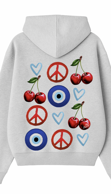 Evil Eye, Cherry, Heart Printed Hoodie – additional view