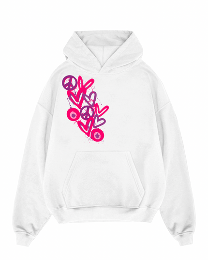 Hot Pink Eye Evil, Heart Printed Hoodie