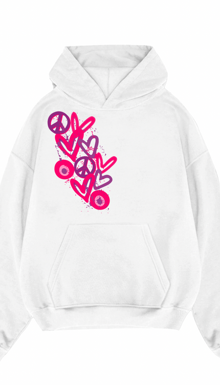 Hot Pink Eye Evil, Heart Printed Hoodie – additional view